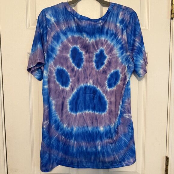 Blue & Purple Tie-Dye Paw Print Tee – Size Large, NWOT, Soft Cotton T-Shirt - Picture 3 of 3
